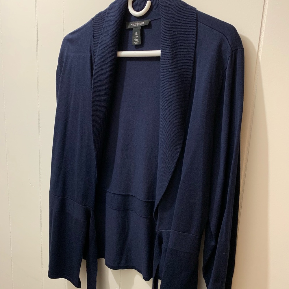 WHBM Navy sweater with tie at front